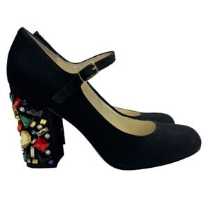 Bettye Muller Bejeweled Suede Mary Jane Heels